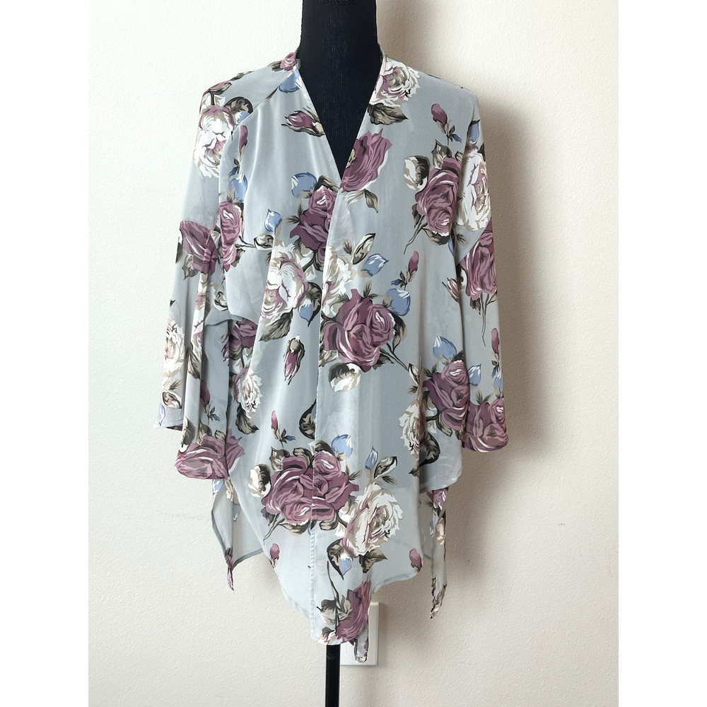 Women's Kimono Gray Floral Kimono Coverup Size Small